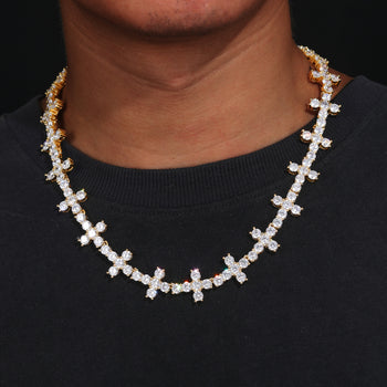 MOISSANITE DIAMOND CLUSTER CROSS TENNIS CHAIN NECKLACE IN STERLING SILVER - IVORY & EBONY