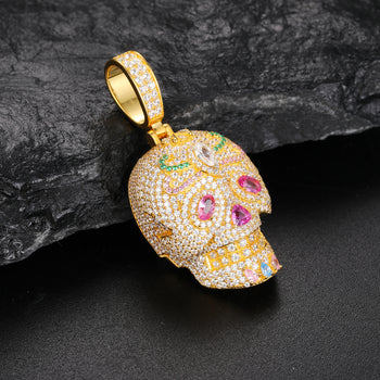 MOISSANITE DIAMOND COLORED CZ GHOST RIDER PENDANT IN STERLING SILVER - IVORY & EBONY