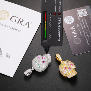 MOISSANITE DIAMOND COLORED CZ GHOST RIDER PENDANT IN STERLING SILVER - IVORY & EBONY