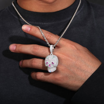 MOISSANITE DIAMOND COLORED CZ GHOST RIDER PENDANT IN STERLING SILVER - IVORY & EBONY