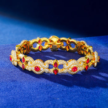 MOISSANITE DIAMOND CRIMSON HALO EVIL EYE BRACELET IN STERLING SILVER