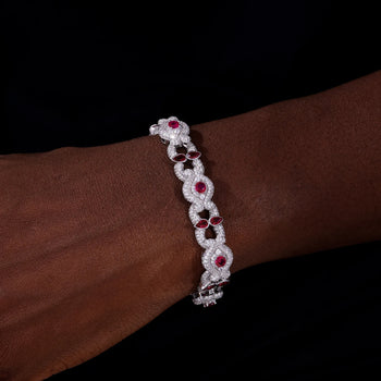 MOISSANITE DIAMOND CRIMSON HALO EVIL EYE BRACELET IN STERLING SILVER