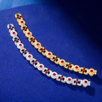 MOISSANITE DIAMOND CRIMSON HALO EVIL EYE BRACELET IN STERLING SILVER