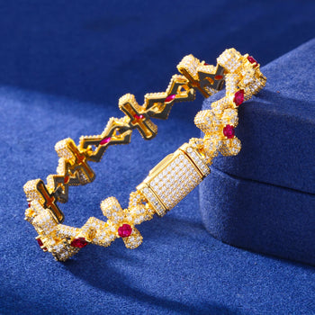 MOISSANITE DIAMOND CRIMSON SOVEREIGN CROSS BRACELET IN STERLING SILVER