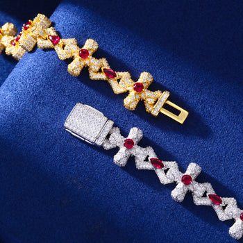 MOISSANITE DIAMOND CRIMSON SOVEREIGN CROSS BRACELET IN STERLING SILVER