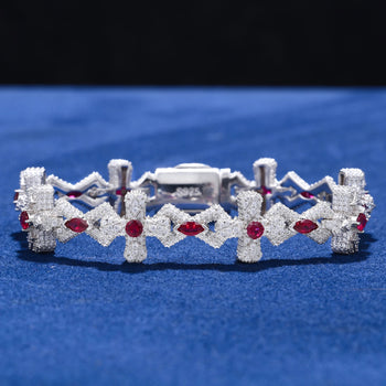 MOISSANITE DIAMOND CRIMSON SOVEREIGN CROSS BRACELET IN STERLING SILVER