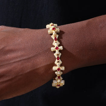 MOISSANITE DIAMOND CRIMSON SOVEREIGN CROSS BRACELET IN STERLING SILVER