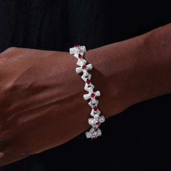 MOISSANITE DIAMOND CRIMSON SOVEREIGN CROSS BRACELET IN STERLING SILVER