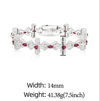 MOISSANITE DIAMOND CRIMSON SOVEREIGN CROSS BRACELET IN STERLING SILVER