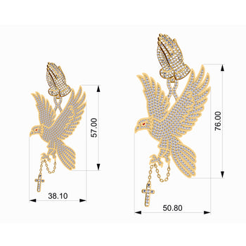 MOISSANIT-DIAMANT-KREUZ-ANHÄNGER MIT BETENDER HAND UND ADLER IN STERLINGSILBER