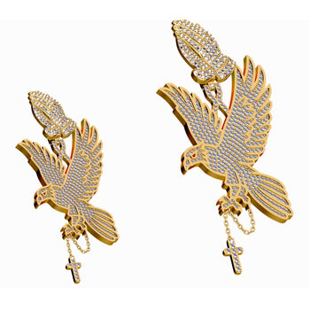 MOISSANIT-DIAMANT-KREUZ-ANHÄNGER MIT BETENDER HAND UND ADLER IN STERLINGSILBER