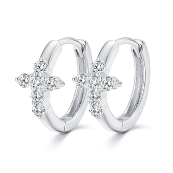 MOISSANITE DIAMOND CROSS HOOP EARRINGS IN STERLING SILVER - IVORY & EBONY