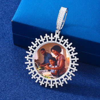 MOISSANITE DIAMOND CROSS PHOTO PENDANT IN STERLING SILVER