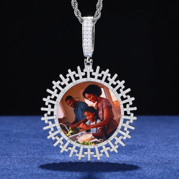 MOISSANITE DIAMOND CROSS PHOTO PENDANT IN STERLING SILVER