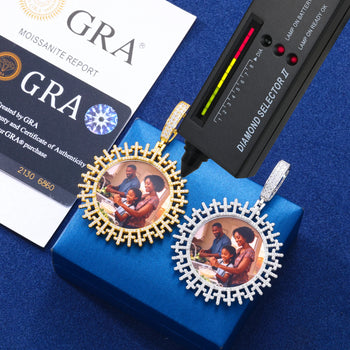 MOISSANITE DIAMOND CROSS PHOTO PENDANT IN STERLING SILVER