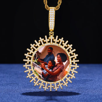 MOISSANITE DIAMOND CROSS PHOTO PENDANT IN STERLING SILVER