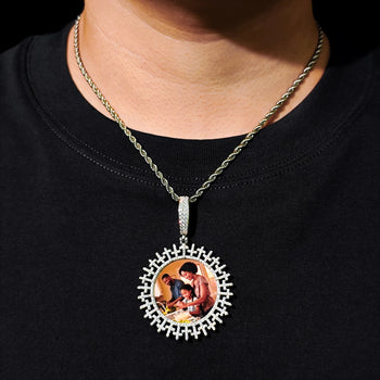 MOISSANITE DIAMOND CROSS PHOTO PENDANT IN STERLING SILVER