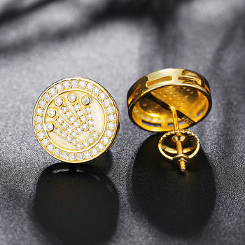 Boucle d'oreille couronne en diamant et moissanite, en argent sterling