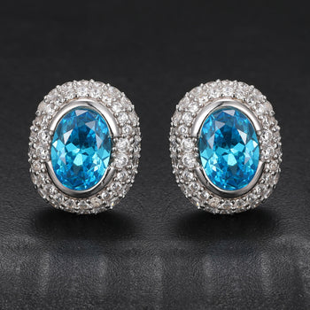 Ohrstecker mit Moissanit-Diamanten und ovalem Zirkonia-Schliff in Sterlingsilber