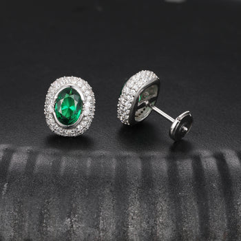 Ohrstecker mit Moissanit-Diamanten und ovalem Zirkonia-Schliff in Sterlingsilber