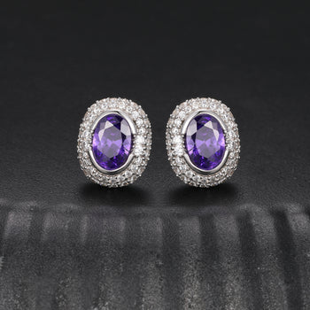 Ohrstecker mit Moissanit-Diamanten und ovalem Zirkonia-Schliff in Sterlingsilber