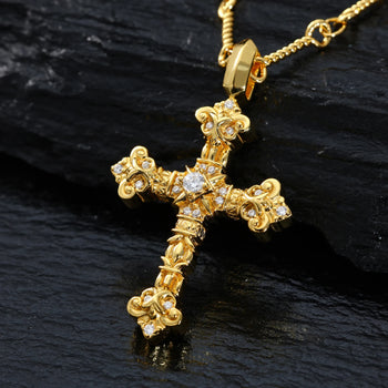 MOISSANITE DIAMOND CROSS CRUX GEMMATA PENDANT IN STERLING SILVER