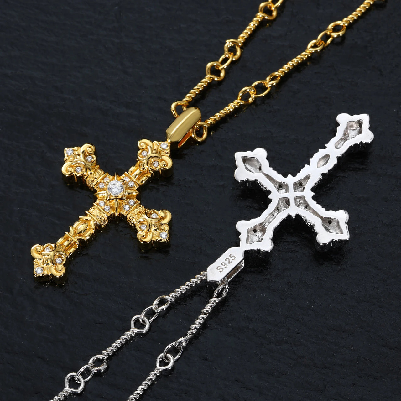 MOISSANITE DIAMOND CROSS CRUX GEMMATA PENDANT IN STERLING SILVER