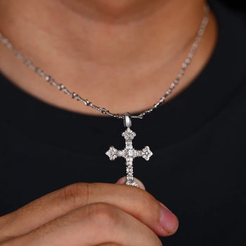 MOISSANITE DIAMOND CROSS CRUX GEMMATA PENDANT IN STERLING SILVER