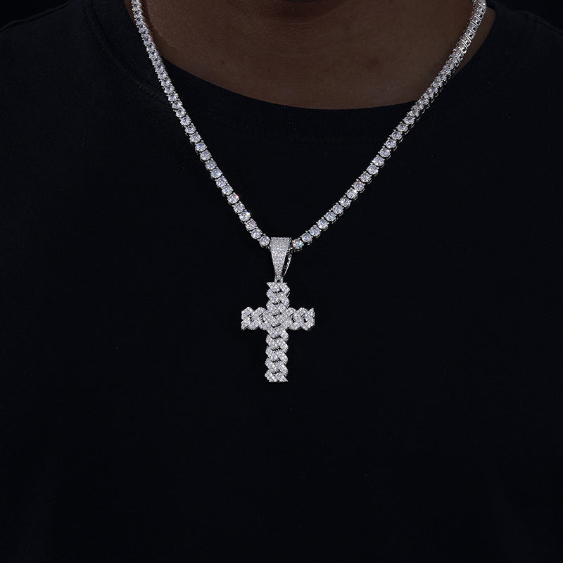 MOISSANITE DIAMOND CUBAN CROSS PENDANT IN STERLING SILVER