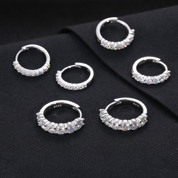 MOISSANITE DIAMOND HOOP HUGGIE EARRINGS IN STERLING SILVER - IVORY & EBONY