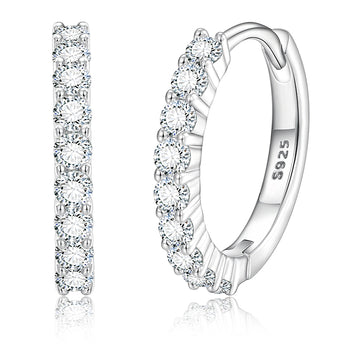 MOISSANITE DIAMOND HOOP HUGGIE EARRINGS IN STERLING SILVER - IVORY & EBONY