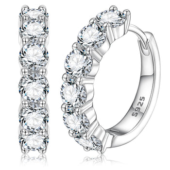 MOISSANITE DIAMOND HOOP HUGGIE EARRINGS IN STERLING SILVER - IVORY & EBONY