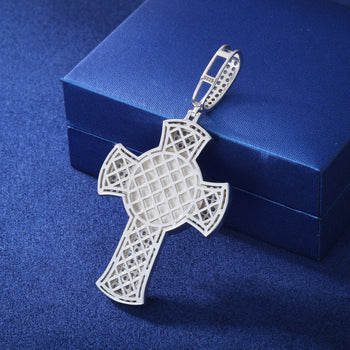 MOISSANITE DIAMOND PHOTO CROSS PENDANT IN STERLING SILVER