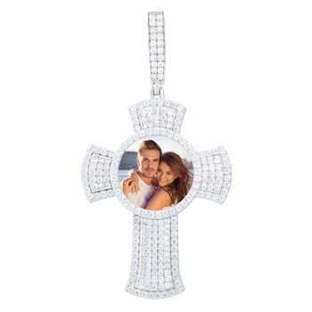 MOISSANITE DIAMOND PHOTO CROSS PENDANT IN STERLING SILVER