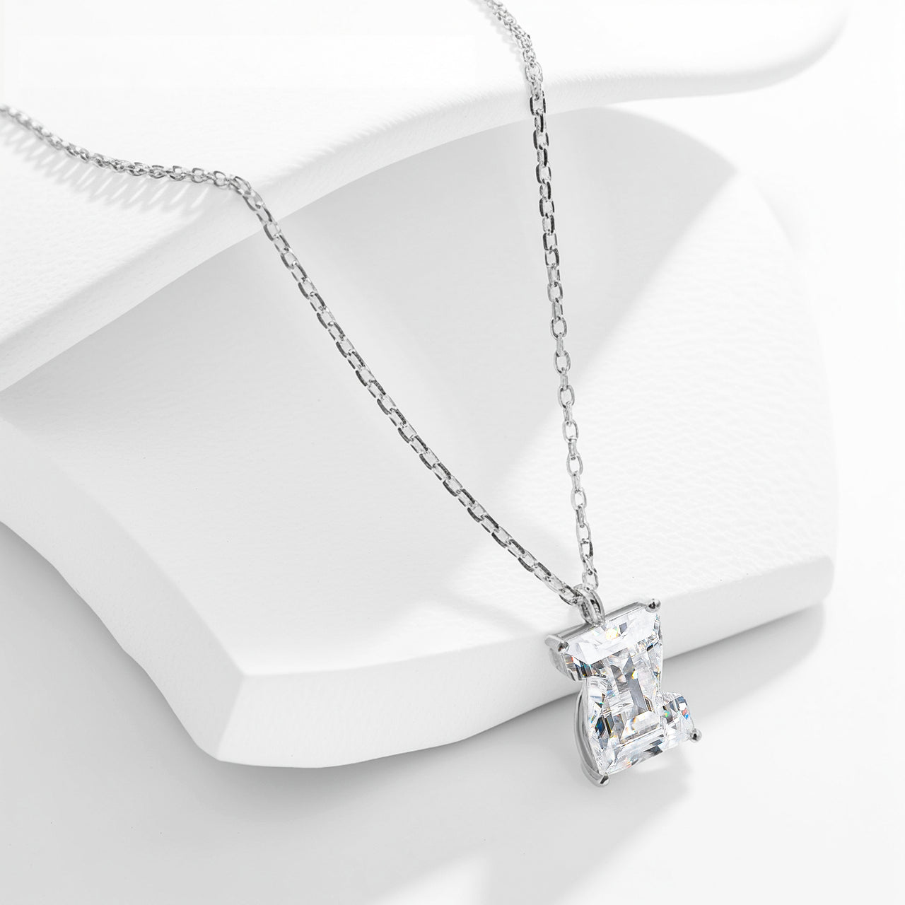 MOISSANITE DIAMOND DAINTY INITIAL PENDANT IN SOLID WHITE GOLD