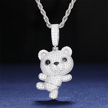 MOISSANITE DIAMOND DANCING LITTLE BEAR PENDANT IN STERLING SILVER - IVORY & EBONY