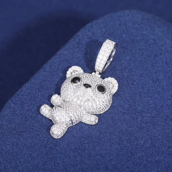 MOISSANITE DIAMOND DANCING LITTLE BEAR PENDANT IN STERLING SILVER - IVORY & EBONY