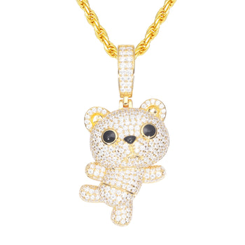 MOISSANITE DIAMOND DANCING LITTLE BEAR PENDANT IN STERLING SILVER - IVORY & EBONY