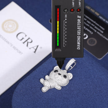 MOISSANITE DIAMOND DANCING LITTLE BEAR PENDANT IN STERLING SILVER - IVORY & EBONY