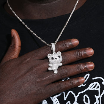 MOISSANITE DIAMOND DANCING LITTLE BEAR PENDANT IN STERLING SILVER - IVORY & EBONY
