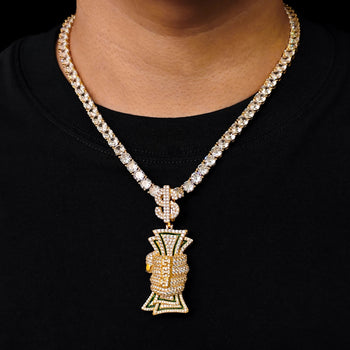 MOISSANITE DIAMOND DOLLAR SIGN MONEY GRAB PENDANT IN STERLING SILVER