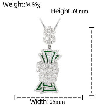 MOISSANITE DIAMOND DOLLAR SIGN MONEY GRAB PENDANT IN STERLING SILVER