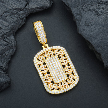 Pendentif étiquette d'un dollar en diamant moissanite et argent sterling 