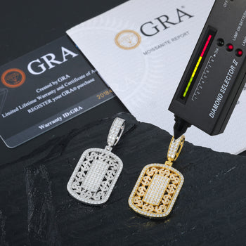 Pendentif étiquette d'un dollar en diamant moissanite et argent sterling 