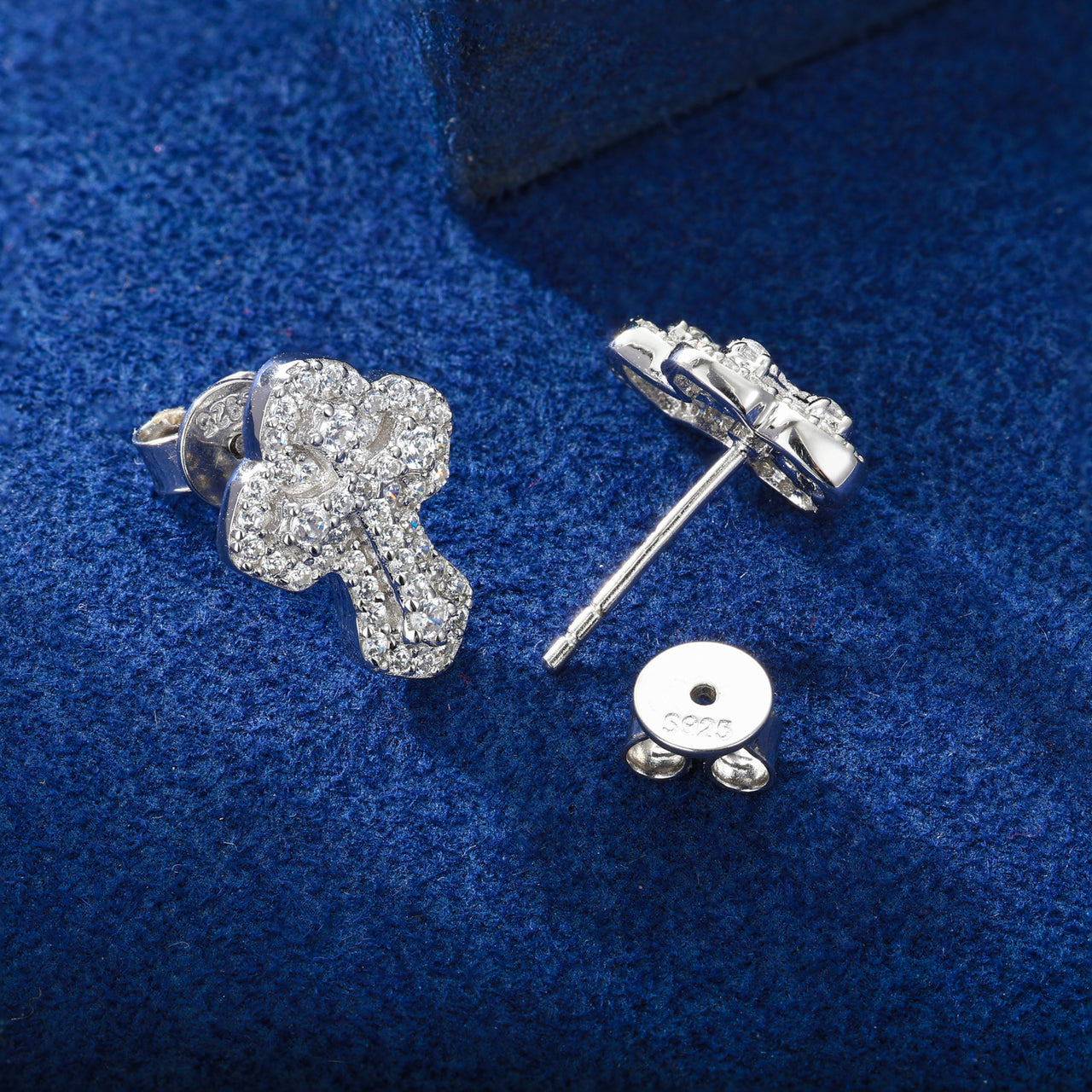 MOISSANITE DIAMOND DOUBLE LAYERED CROSS STUD EARRINGS IN STERLING SILVER