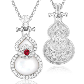 MOISSANITE DIAMOND DOUBLE SIDED PEARL GOURD PENDANT IN STERLING SILVER