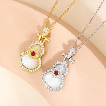 MOISSANITE DIAMOND DOUBLE SIDED PEARL GOURD PENDANT IN STERLING SILVER