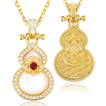 MOISSANITE DIAMOND DOUBLE SIDED PEARL GOURD PENDANT IN STERLING SILVER