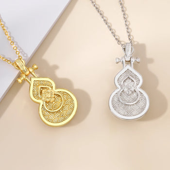 MOISSANITE DIAMOND DOUBLE SIDED PEARL GOURD PENDANT IN STERLING SILVER