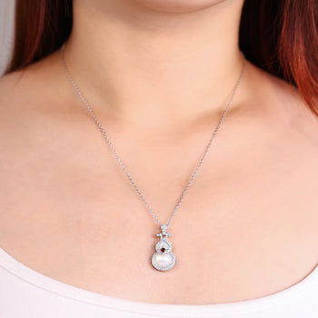 MOISSANITE DIAMOND DOUBLE SIDED PEARL GOURD PENDANT IN STERLING SILVER